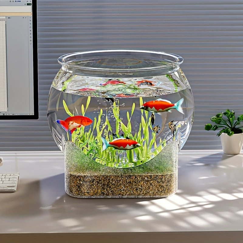 1pc AquaBreeze Round Transparent PC Fish Tank: Durable, Scratch-Resistant, Small Desktop Aquarium for Hydroponics, Uncharged