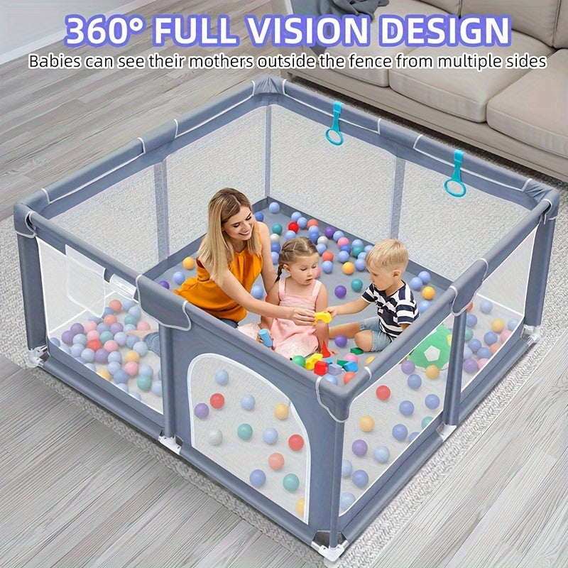 Sturdy Indoor and Outdoor Playpen with Gate, Anti-Slip Base, Soft Mesh, and 1.2*1.2m/ 47in*47in Size, Perfect for your Little One's Playtime.