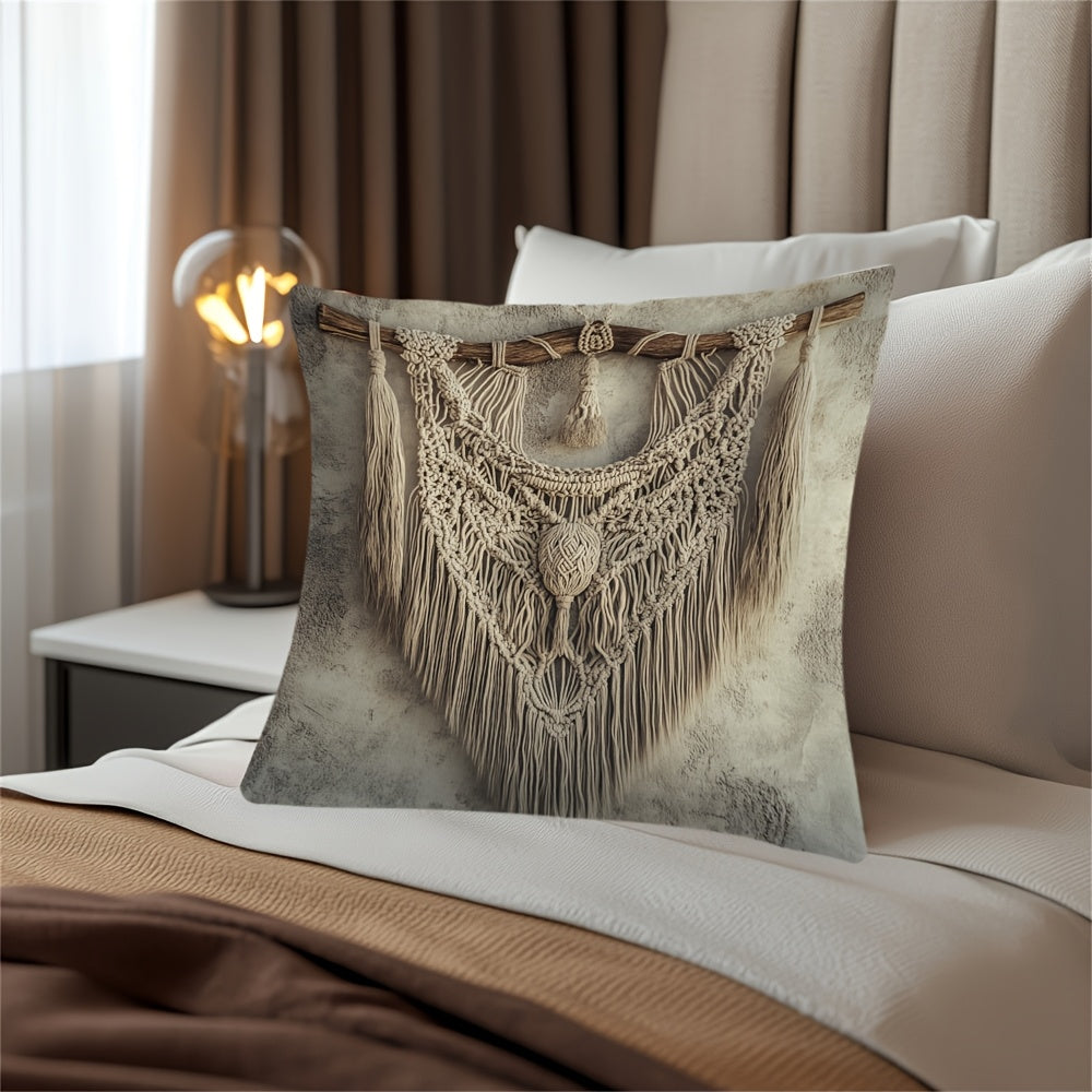 This intricate fringe throw pillow cover is a one-piece design with a zippered closure for easy removal and washing. It is machine washable, making it perfect for holiday decorations such as Christmas, Easter, or office parties. This easy-care cover is