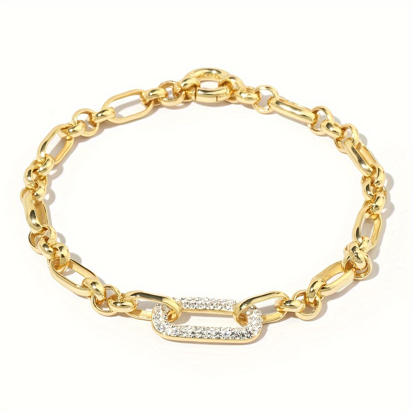 925 Sterling Silver Bracelet with Rhinestone Detail, Featuring 18K Gold Plating, Stylish Vacation Design, Mariner and Paperclip Chain Links, Perfect for Everyday and Special Occasions, Great Thanksgiving Gift - Versatile for Any Season