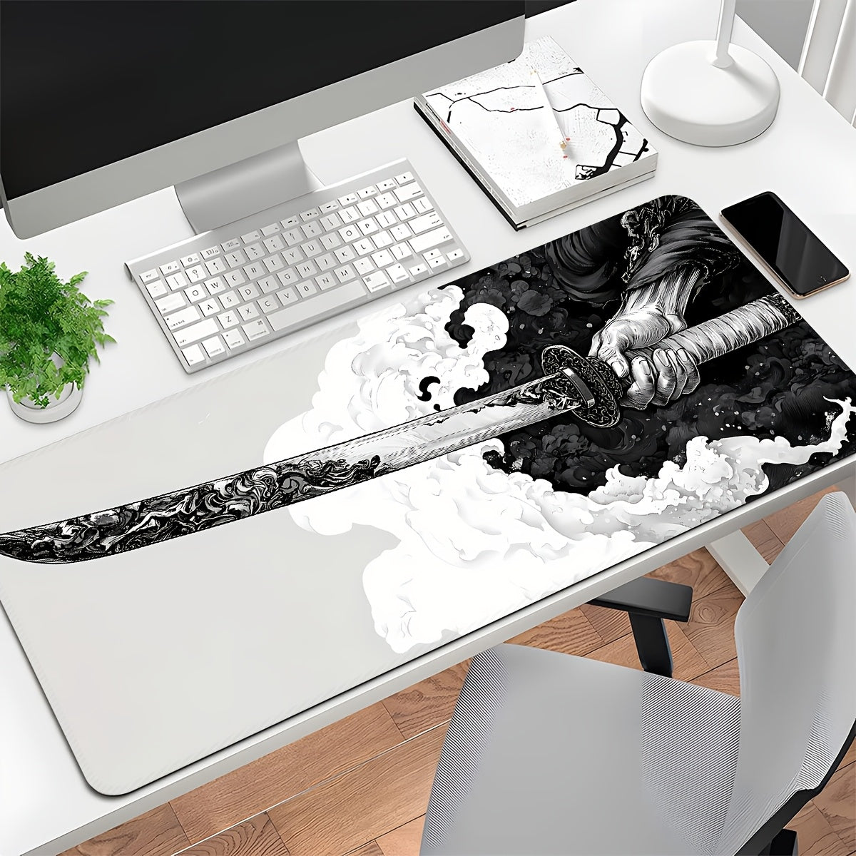 XL Gaming Mouse Pad with Sword Design, Non-Slip Base, Washable, for eSports & Office Use.