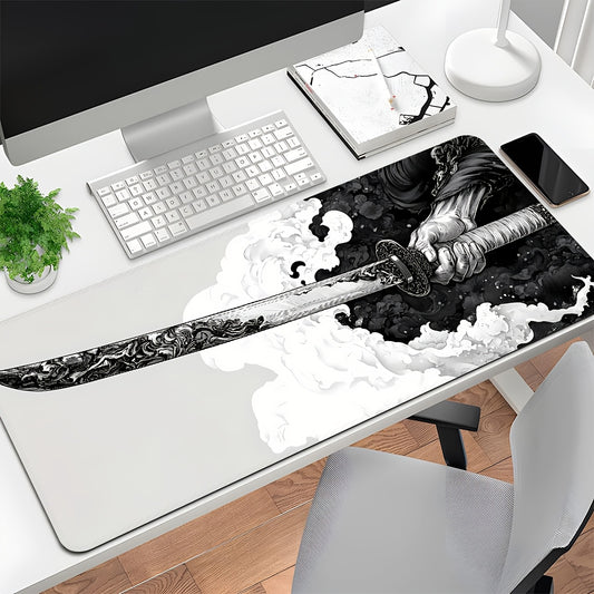 XL Gaming Mouse Pad with Sword Design, Non-Slip Base, Washable, for eSports & Office Use.