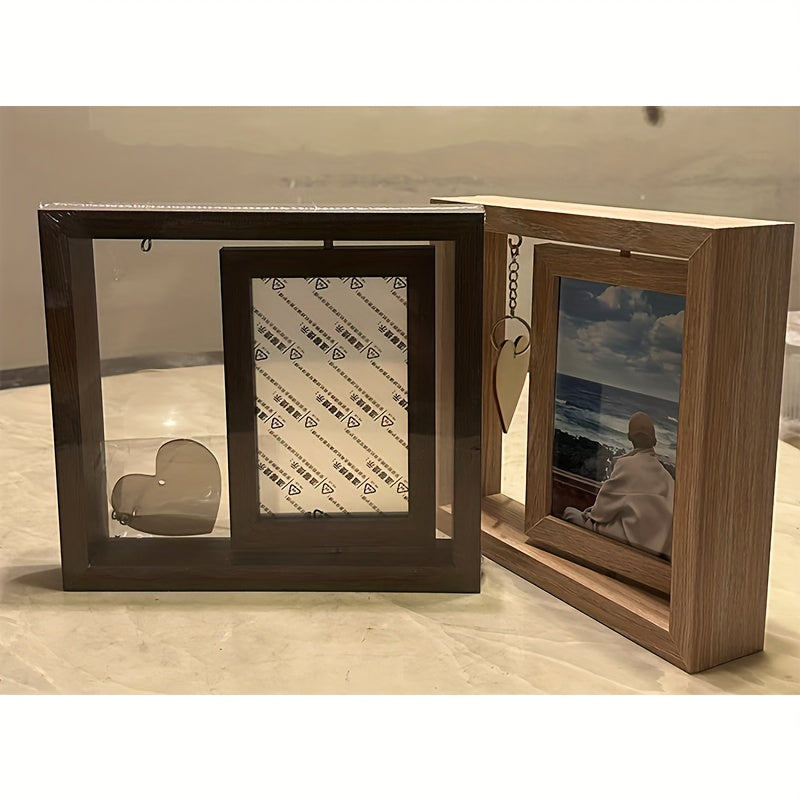 This unique couple's gift is a double-sided rotating wooden picture frame that fits 6x4 photos. Made for commemorating special moments, it is perfect as a desk or shelf decor. Designed for ages 14 and up.