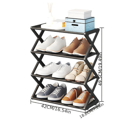 Upgrade your shoe storage with the 4-Tier Shoe Rack Organizer. Made from durable metal and plastic, this sturdy organizer is perfect for your closet, garage, hallway, or any room in the house. Stackable and capable of holding up to 12 pairs of shoes