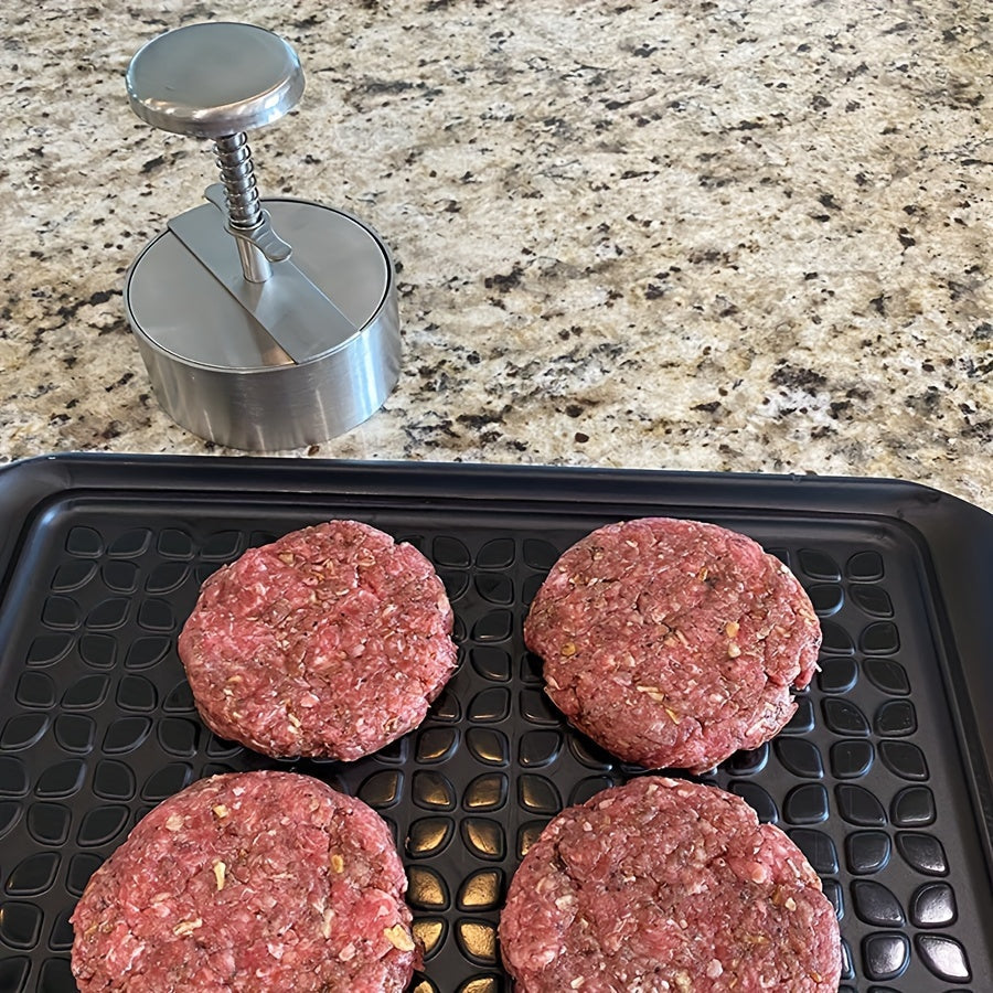 Stainless Steel Hamburger Meat Press with Round Push Design - Perfect for Making Beef, Vegetables, and Burgers in the Kitchen