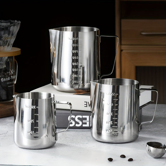 Durable Stainless Steel Milk Frothing Pitcher with Measurement Marks - Great for Creating Beautiful Latte Art & Coffee Designs, Suitable for Home or Professional Settings