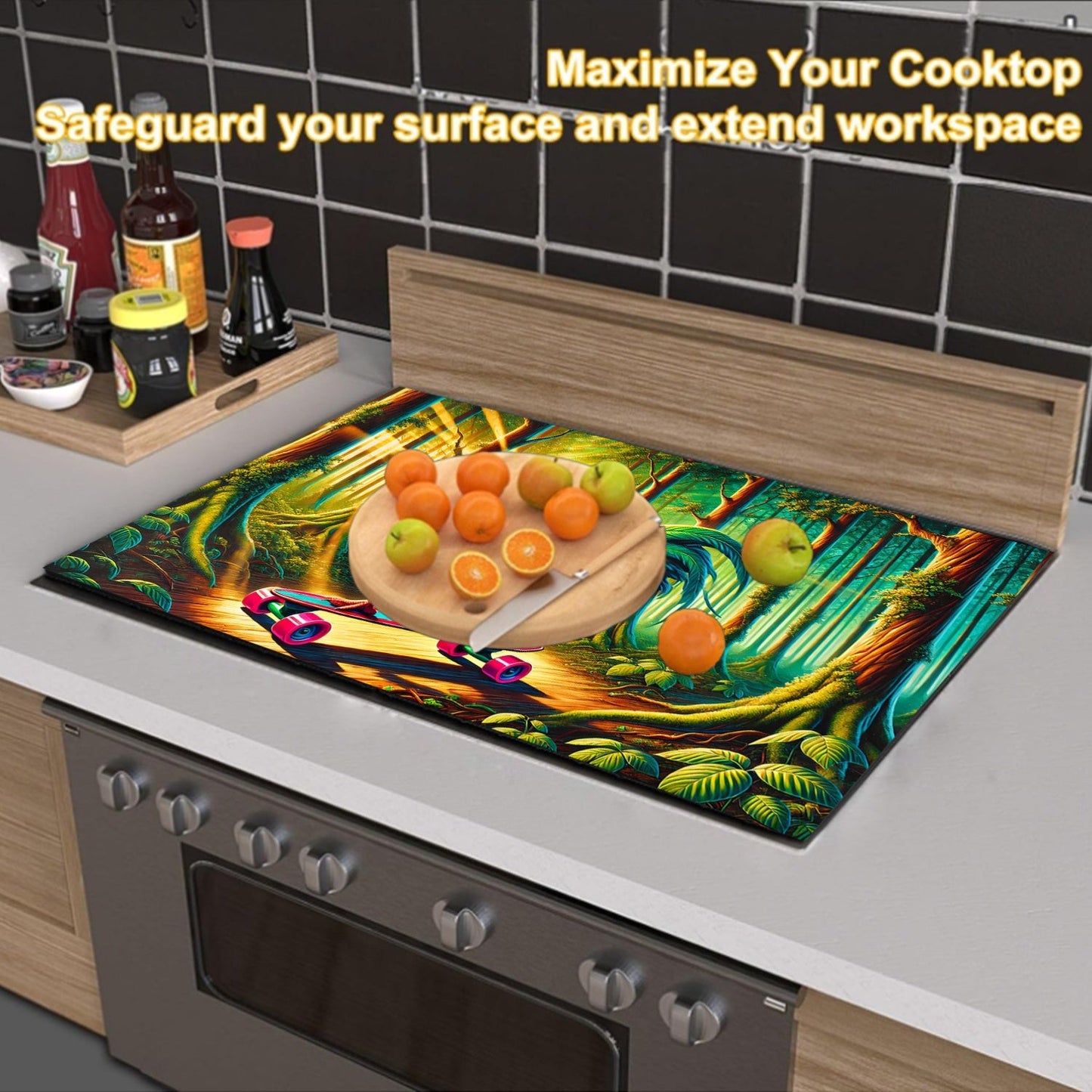 Protect your appliances with the 1pc Spring Rooster Skateboard Design Anti-Slip Waterproof Stove Cover. This heat-resistant cover provides scratch protection for electric stoves, washing machines, dryers, and ironing mats. Easy to clean and no battery