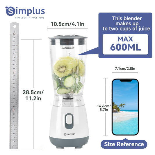 Simplus Blender with 600ml Capacity, Auto Clean, Non-Slip Base, Push Button Control, 220V-240V Power, European Plug, No Heating, Plastic Body, No Battery/Conversion Plug.