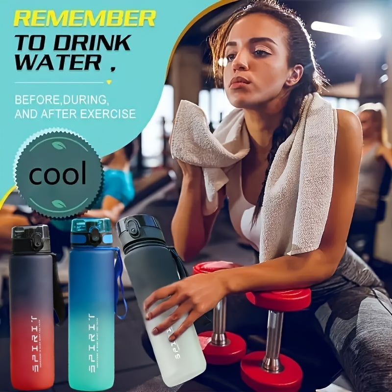 1pc Gradient Sports Water Bottle, 750/1000ml, BPA-Free PC Material, Leakproof with Straw Lid and Portable Ring, Ideal for Gym, Outdoor Travel, Hiking - Hand Wash Only.