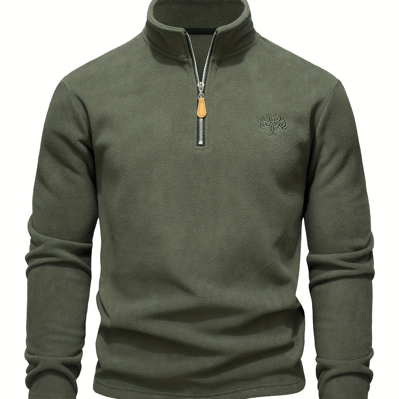 Men's solid color fleece outdoor sweatshirt with half-zip, stand-up collar design. Versatile for hiking, outdoor activities, and casual wear.