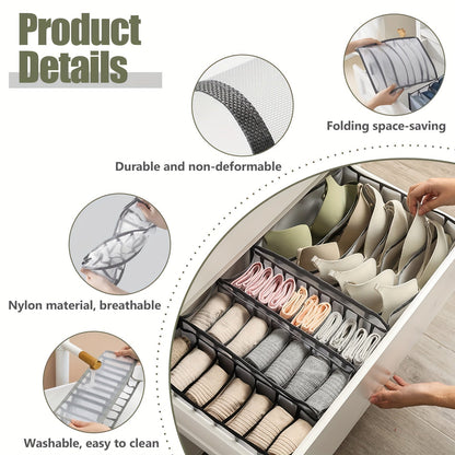 6 Pieces of Foldable Underwear Storage Dividers: Closet Organizers for Bras, Panties, Ties, Socks, Scarves, and Clothes - Includes 6, 7, and 11 Cell Options - Lightweight and Easy to Use