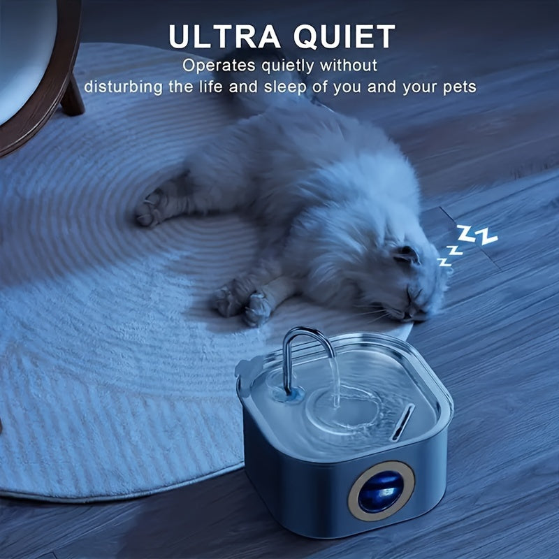 Stainless Steel 3.2L Automatic Cat Fountain with Quiet USB Power, Large Eyes, Horizontal Window, No Batteries Needed. Great for Cats and Dogs.