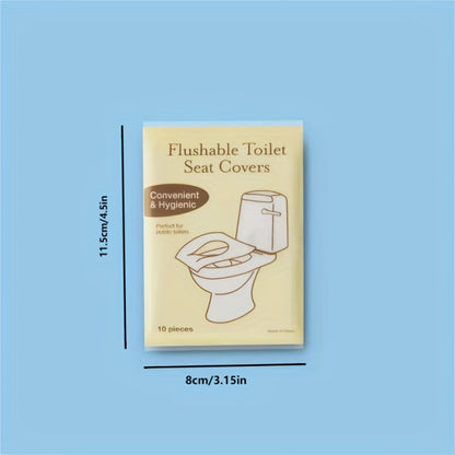 80/10 pack of biodegradable flushable paper toilet seat covers for adults and potty training, ideal for public restrooms, airplanes, and camping.