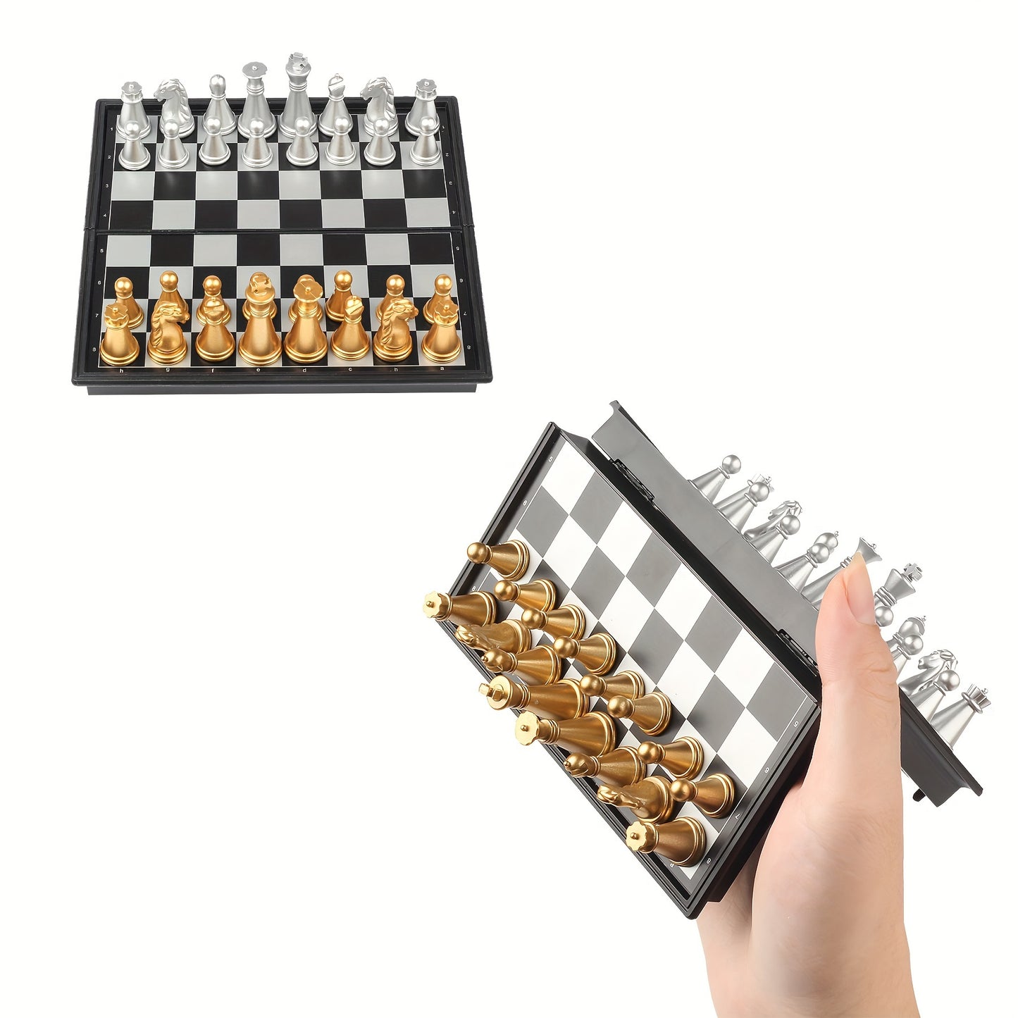 Mini Magnetic Chess Board Games and Classic Backgammon Set, Small Portable Folding Travel Set with 12.7cm Magnetic Chess.