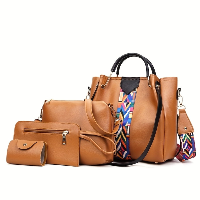 European and American fashion set with four bags in one: handbag, shoulder bag, crossbody bag, and bucket bag.