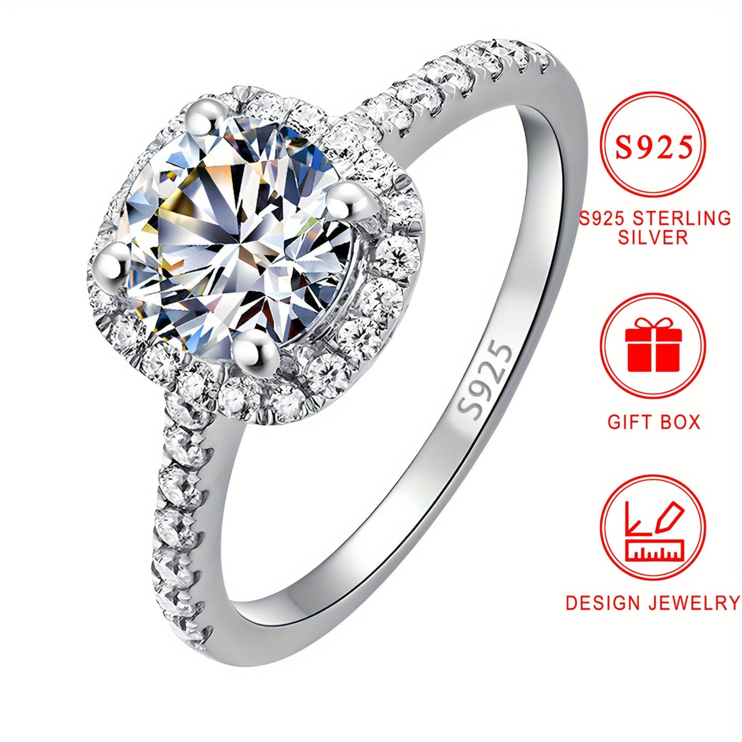 An exquisite 925 Sterling Silver Engagement Ring featuring a Synthetic Round Cubic Zirconia, set in a classic Four-Prong Setting without any plating. Ideal for everyday wear and as a thoughtful gift, complete with a complimentary gift box.