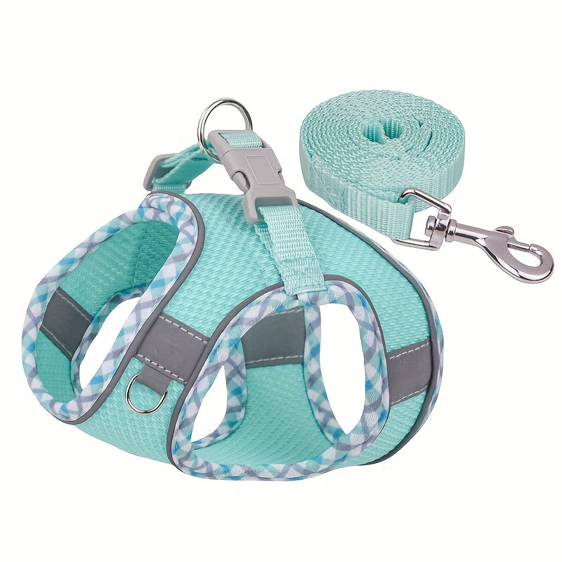 Breathable pet harness with leash, perfect for easy walks.