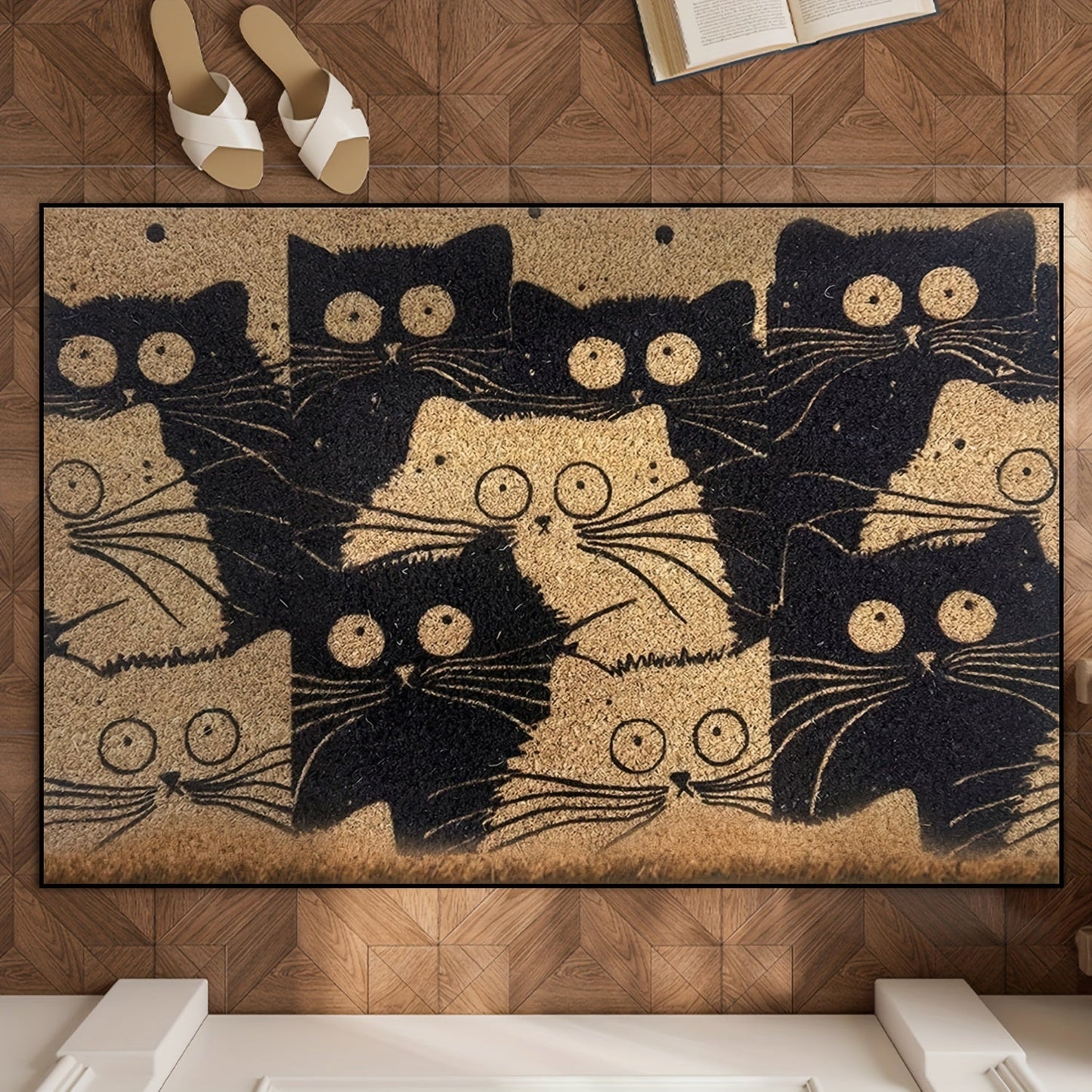 Durable Cartoon Cat Welcome Mat for All Seasons - Non-Slip, Easy to Clean Rug for Every Room in Your Home - Fade-Resistant Entrance Carpet Made of Low Pile Polyester