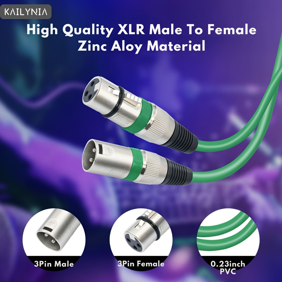 KAILYNIA Professional 3-Pin Balanced XLR Cable for microphone to mixer connection, shielded for recording studio, podcast, and active speakers - available in various lengths.