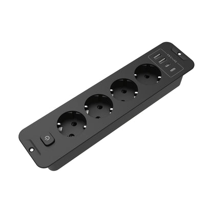 European plug 8-in-1 power strip with 4 USB ports, 4 AC sockets, and 179.83 cm cord. Ideal for use in various rooms.