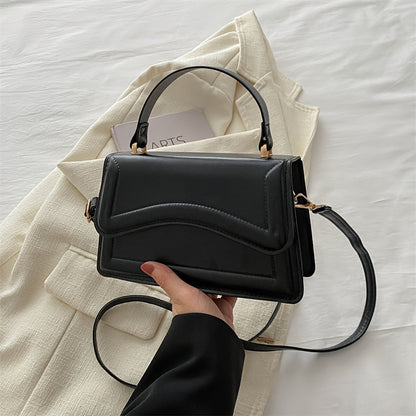 Women's Fashion Crossbody Shoulder Bag in solid color faux leather with adjustable strap, buckle closure, painted edges, perfect for casual or elegant occasions in Guangzhou.