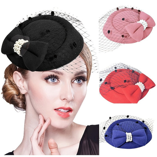 Elegant Pillbox Hat Hair Clip Fascinator for Ladies in Retro Style, Perfect for Cocktail Parties, Tea Parties, and Special Occasions.