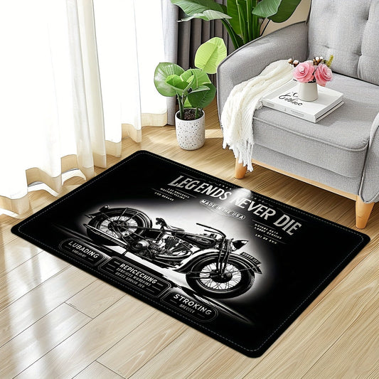 Polyester Flannel Non-Slip Motorcycle Club Doormat, 1.2cm Thick Absorbent Sponge, Stain Resistant, Machine Washable, Waterproof Floor Carpet for Living Room, Bedroom, Kitchen.