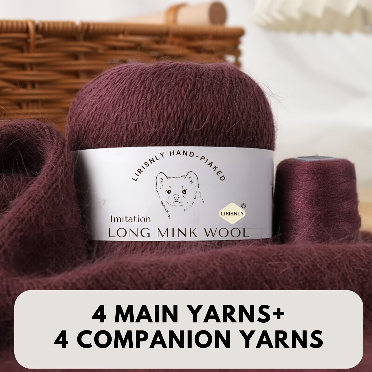 4pcs of faux mink wool and long wool totalling 280g, with 50g faux mink wool and 20g companion thread each. Skin-friendly and warm, suitable for knitting scarves, sweaters, hats, etc.