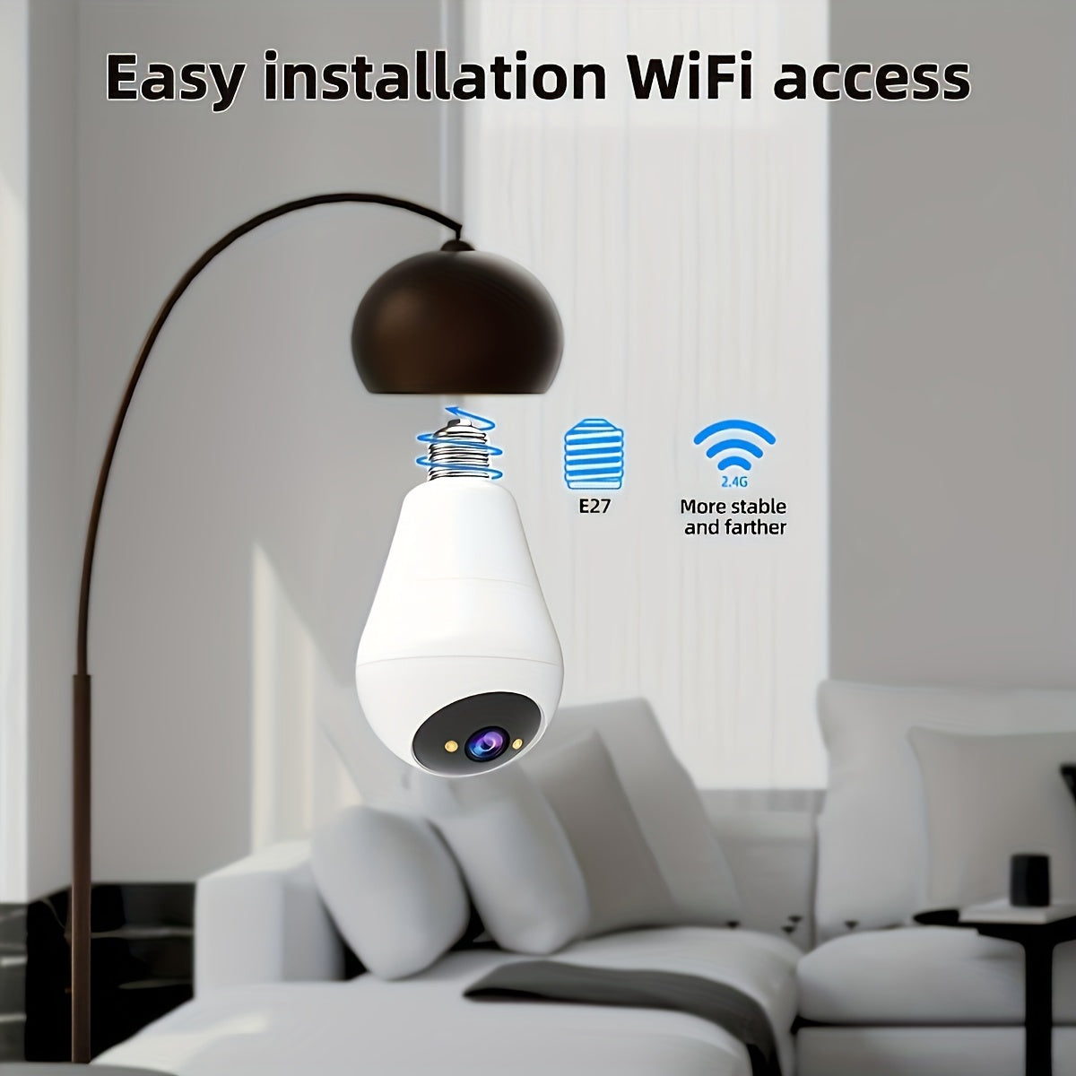 Introducing the JOOAN Smart HD WiFi Camera featuring Built-in Light - 3MP E27 Bulb, Day & Night Full Color, Audio Alarm for Nursery/Street/Garage, Home, Perfect for Any Situation