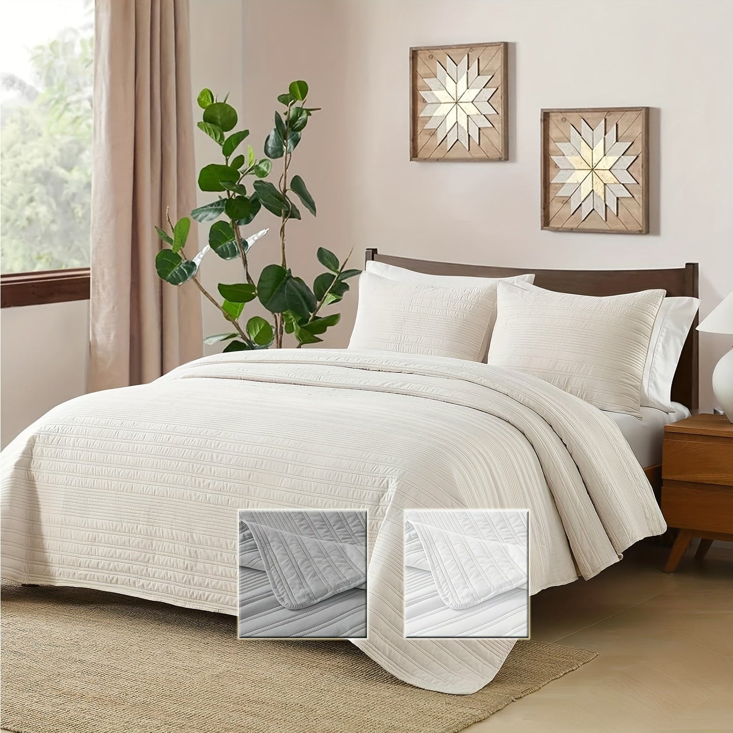 Luxurious Bedding Set with Unique Striped Floral Design, Featuring Ultrasonic Embossed Technology. Set includes 1 Bed Cover and 2 Pillowcases, perfect for a Double Bed. Made with soft and breathable materials, ideal for a cozy bedroom or dorm room.