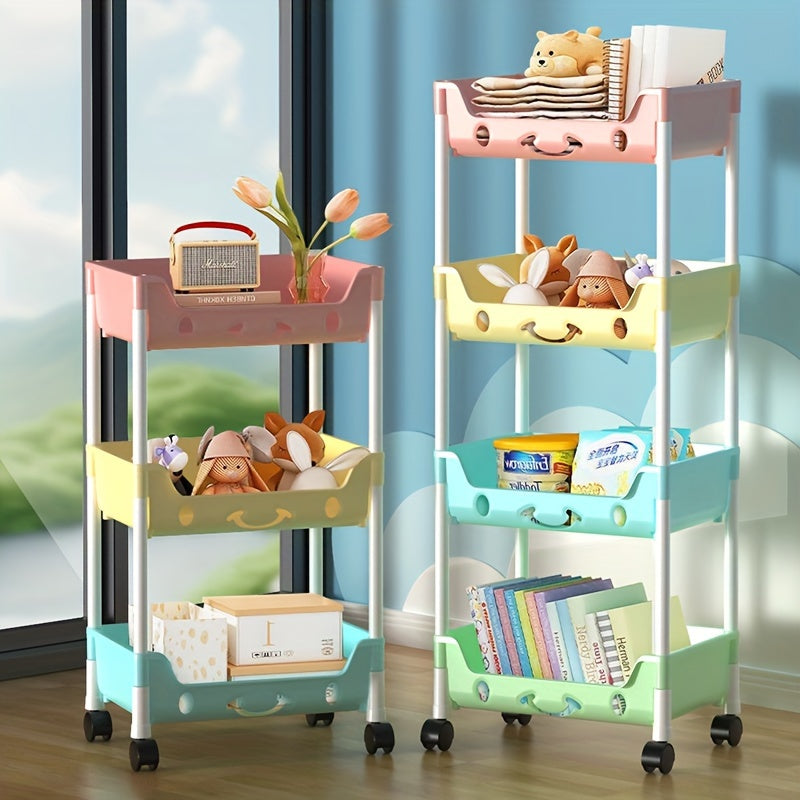 Plastic Rolling Cart Organizer with 3/4 Tiers for Kitchen, Bathroom, or Craft Storage - Lightweight and Stackable Storage Trolley