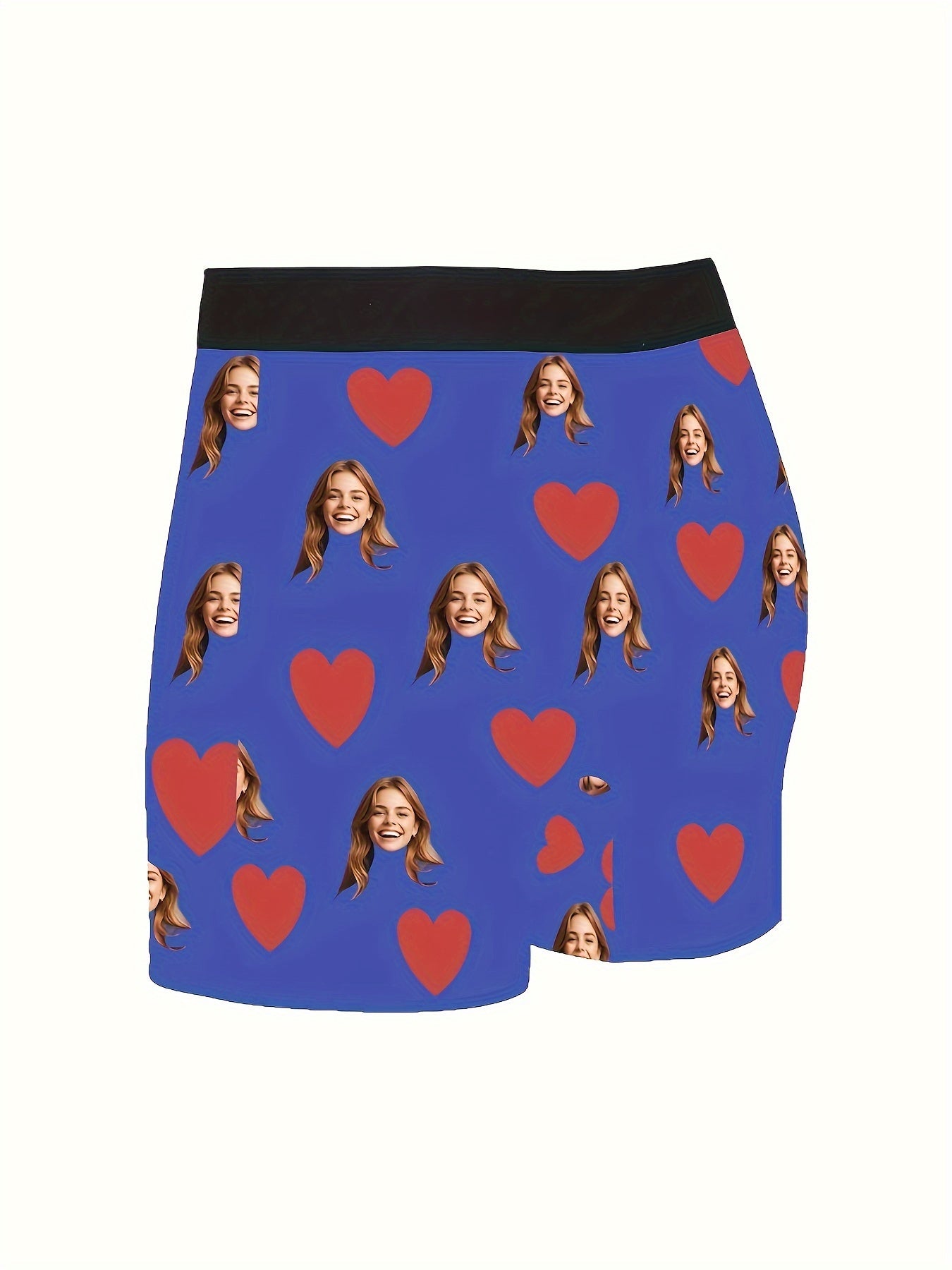 Custom shortie polyester boxers with medium stretch, portrait pattern design, and personalized photo, suitable for Dad, Husband, or Boyfriend. Funny and unique gift option.