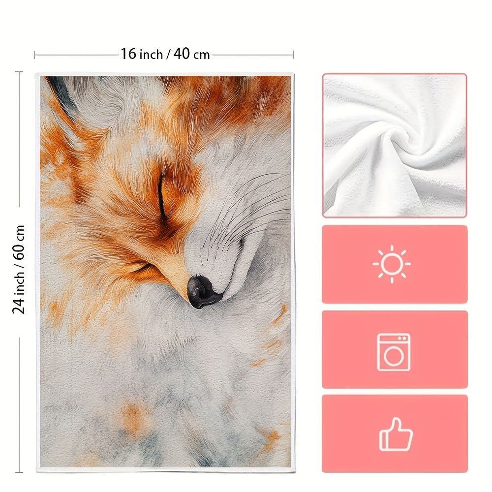 Set of 2 Ultra Soft Kitchen Towels Featuring a Charming Red Fox Design - Super Absorbent, Easy to Clean Dish Hand Towels, Dimensions 40.64x60.96 cm - Ideal for Adding a Festive Touch to Your Kitchen Decor, Perfect for Daily Use