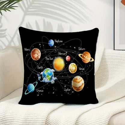 Solar System & Galaxy Starry Sky Plush Pillow Cover, 45.72x45.72 cm, Zippered Single-Sided Print, Machine Washable Polyester, Home Sofa & Bedroom Decor - Insert Not Included, Couch Pillows.