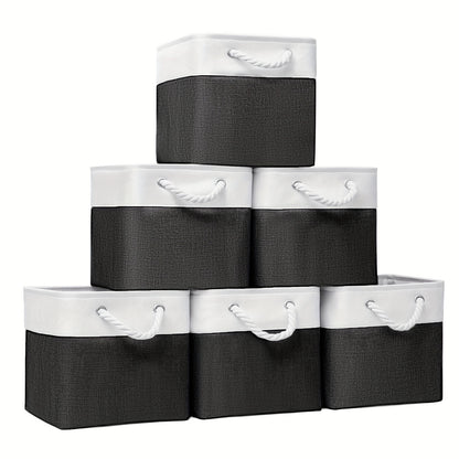 Six classic fabric storage bins with handles, 33.02x33.02 cm, for home and office use, closet organization and storage.