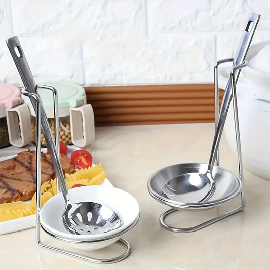 - Stainless steel kitchen organizer set for home and restaurant use, including vertical spoon & bowl holder with strainer and cooking utensil stand.