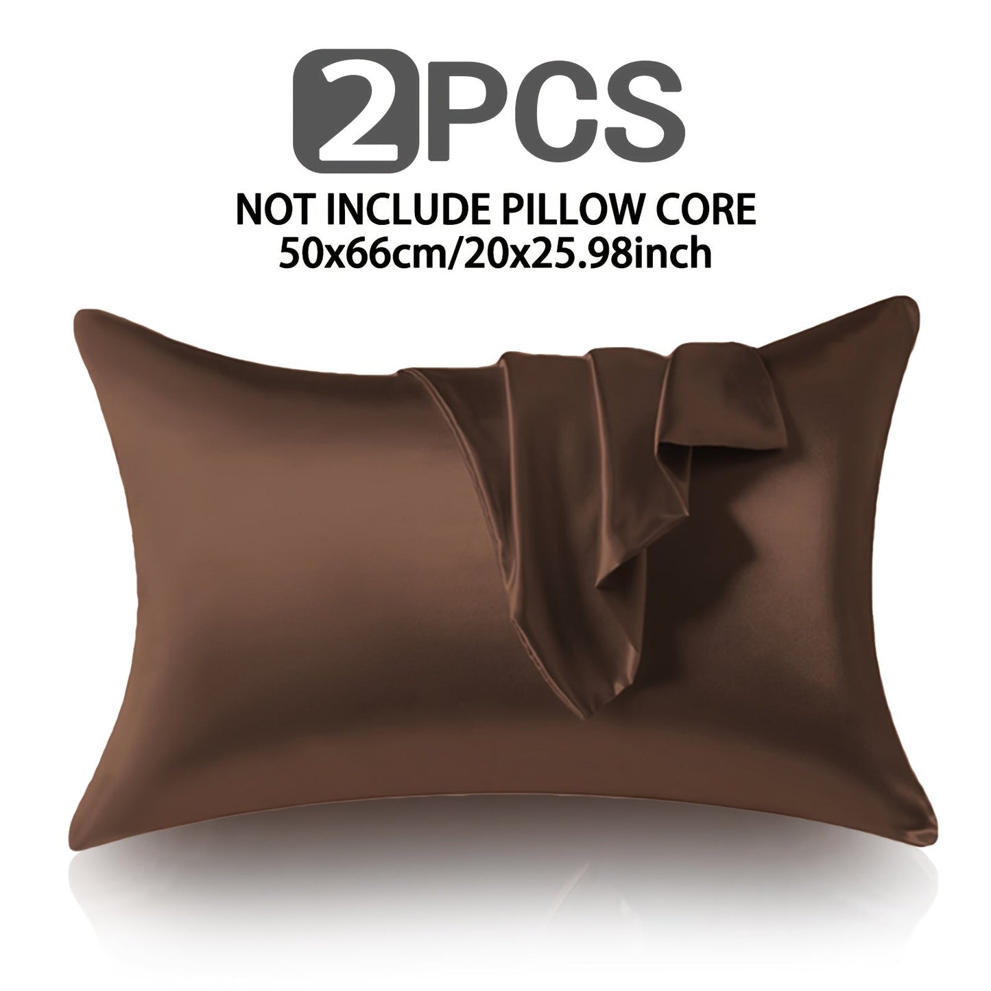 Two pieces of luxurious satin pillow covers measuring 50.8x66.04cm. These covers are silky soft, breathable, and skin-friendly with an envelope closure. They are machine washable and come in assorted colors (inserts not included).