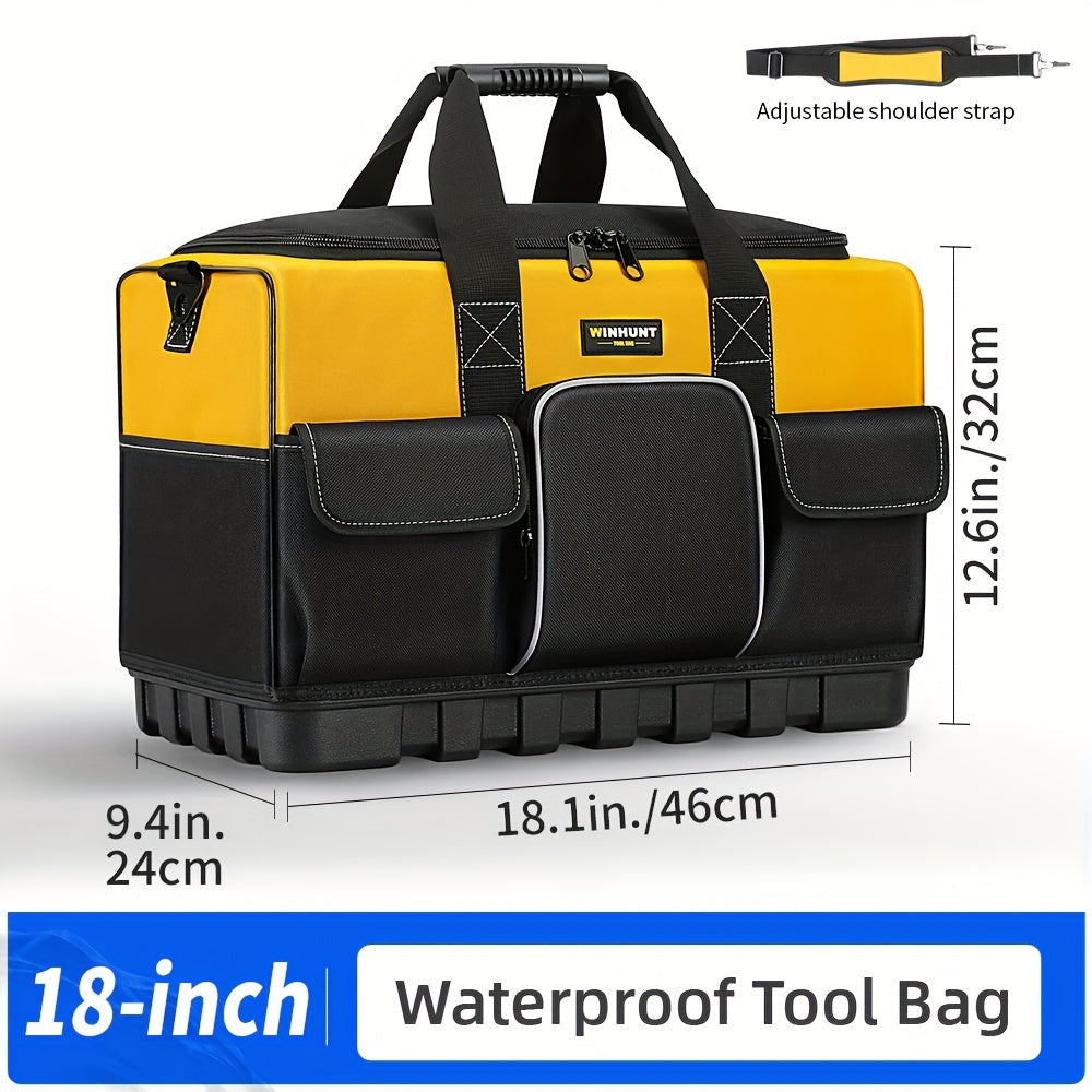 WINHUNT Tool Bag - Large, Heavy Duty, Waterproof, Polyester Material, Black/Yellow, Adjustable Shoulder Strap, Ideal for Industrial Tools Organization, Strong Molded Base, No Assembly