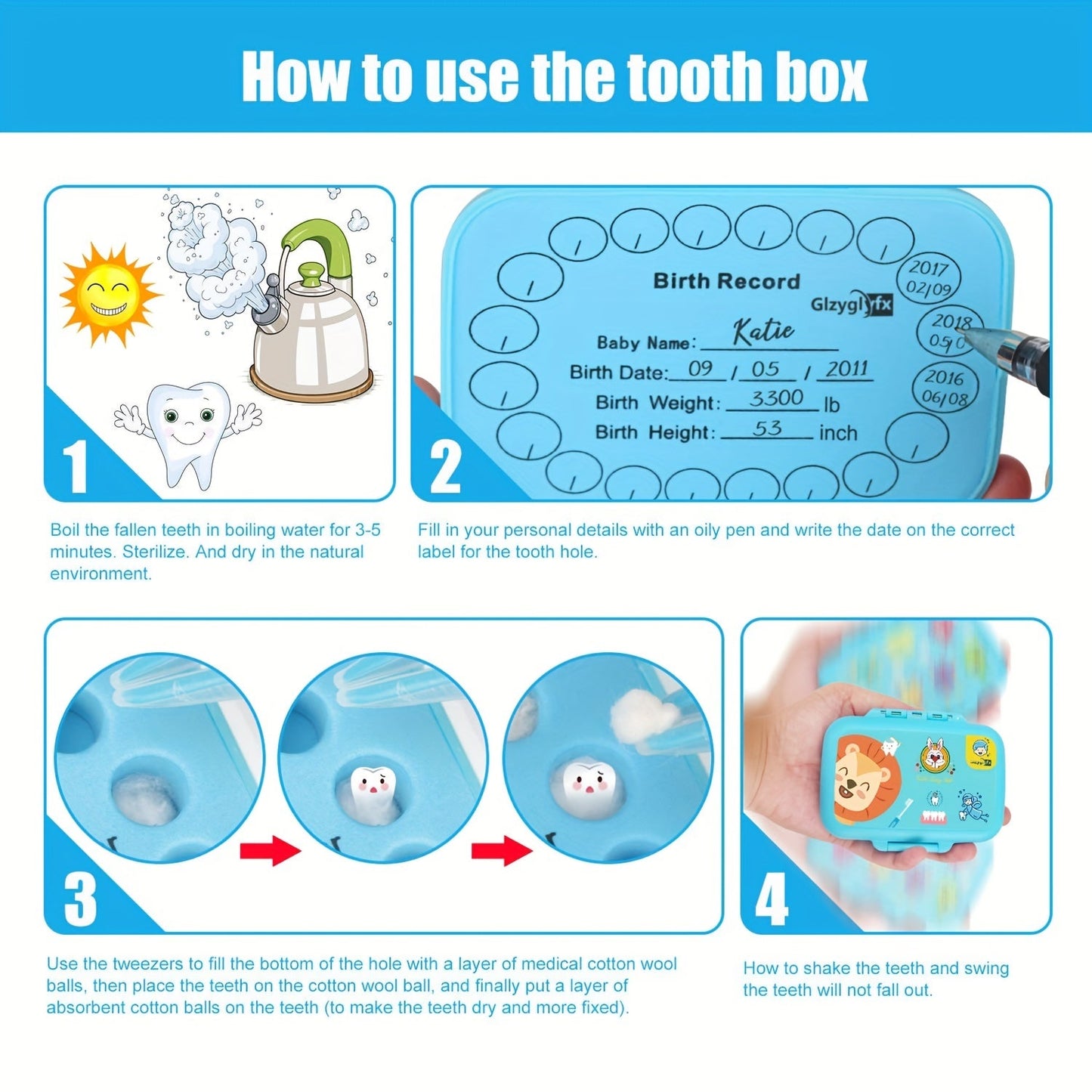 Glzyglyfx Baby Teeth Keepsake Box - Keepsake Tooth Holders for Kids, Tooth Saver and Storage Container for Lost Teeth