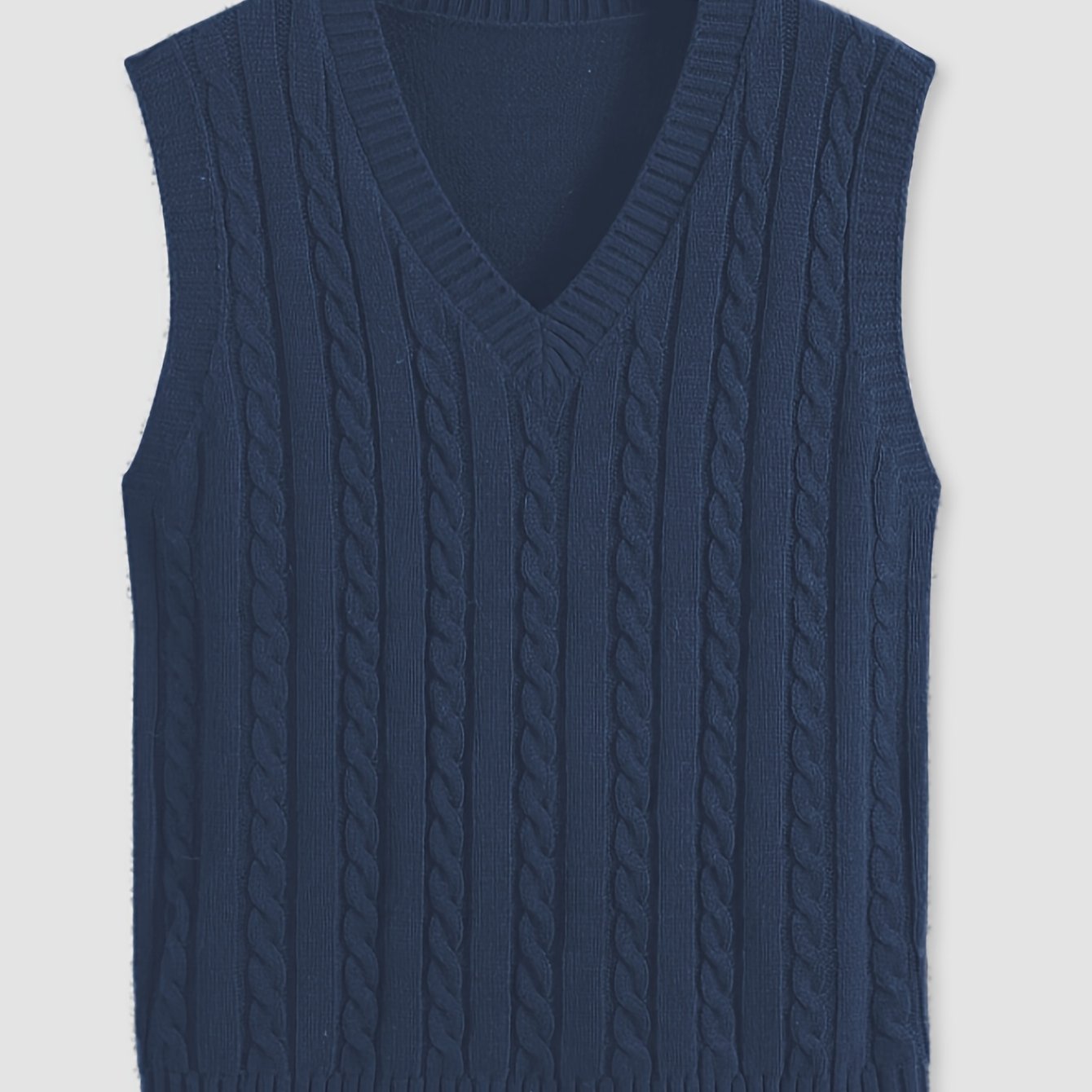 Men's lightweight black cable knit sweater vest is a casual V-neck, sleeveless pullover made from acrylic fabric, suitable for spring/autumn. Also available in plus size.