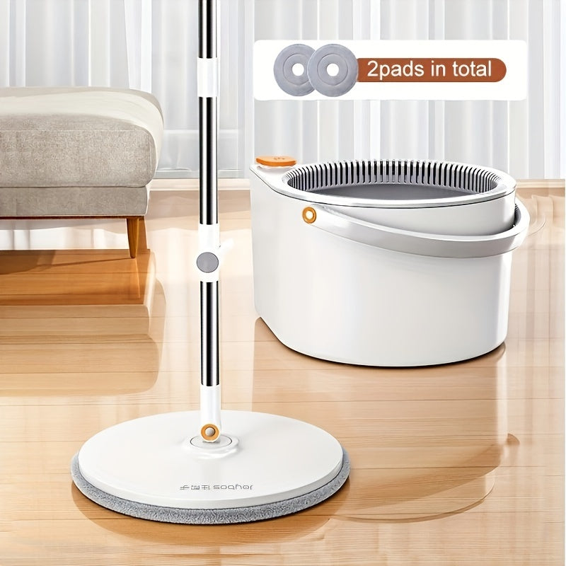 Get the ultimate cleaning solution with the Self-Cleaning Spin Mop Set! This white spinner flat rotating cleaner comes with a turbo flushing bucket for separating clean and dirty water. Included are 2 mop cloths for use in the bedroom, living room