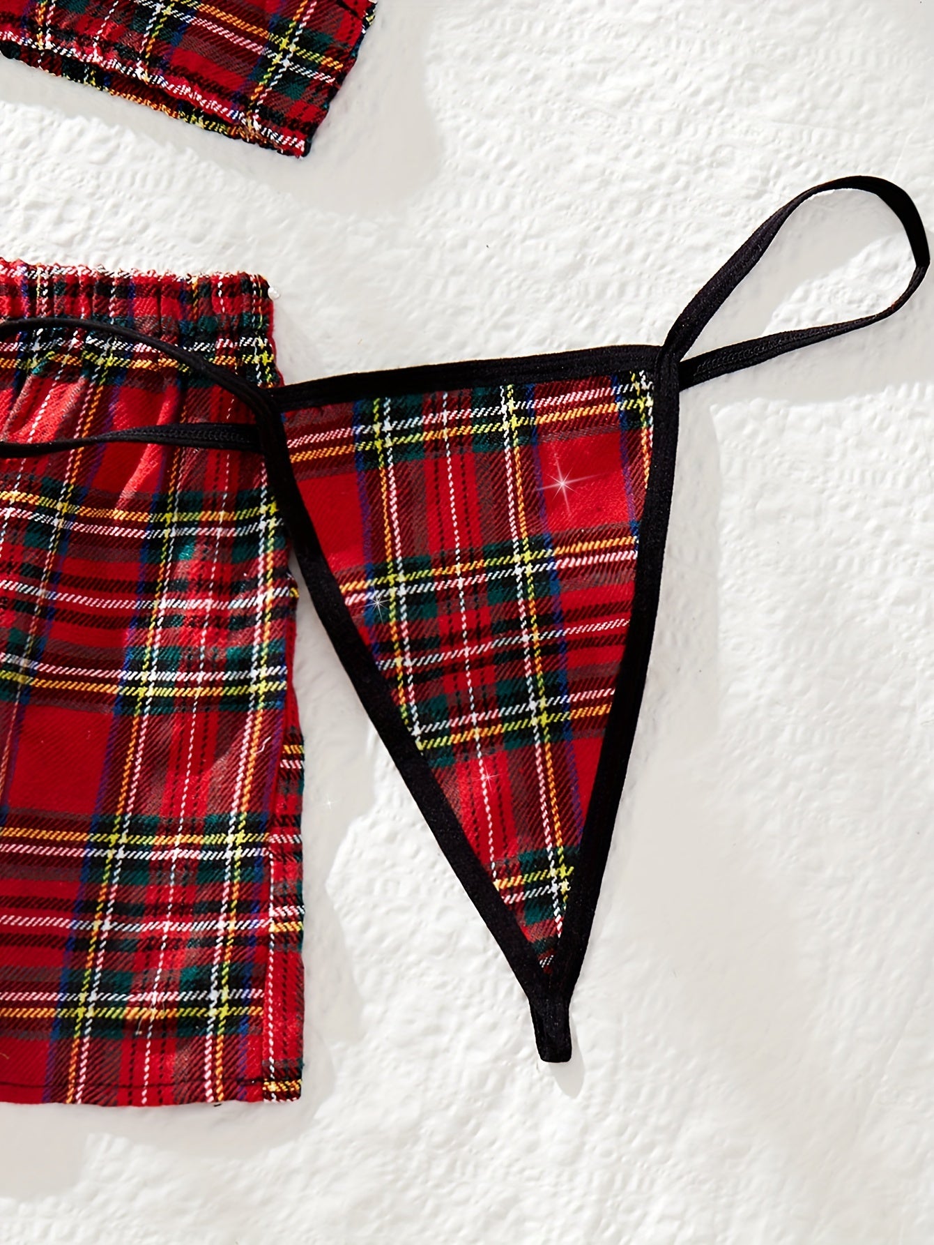 3pc Set of Women's Sexy Plaid Lingerie for Role Play