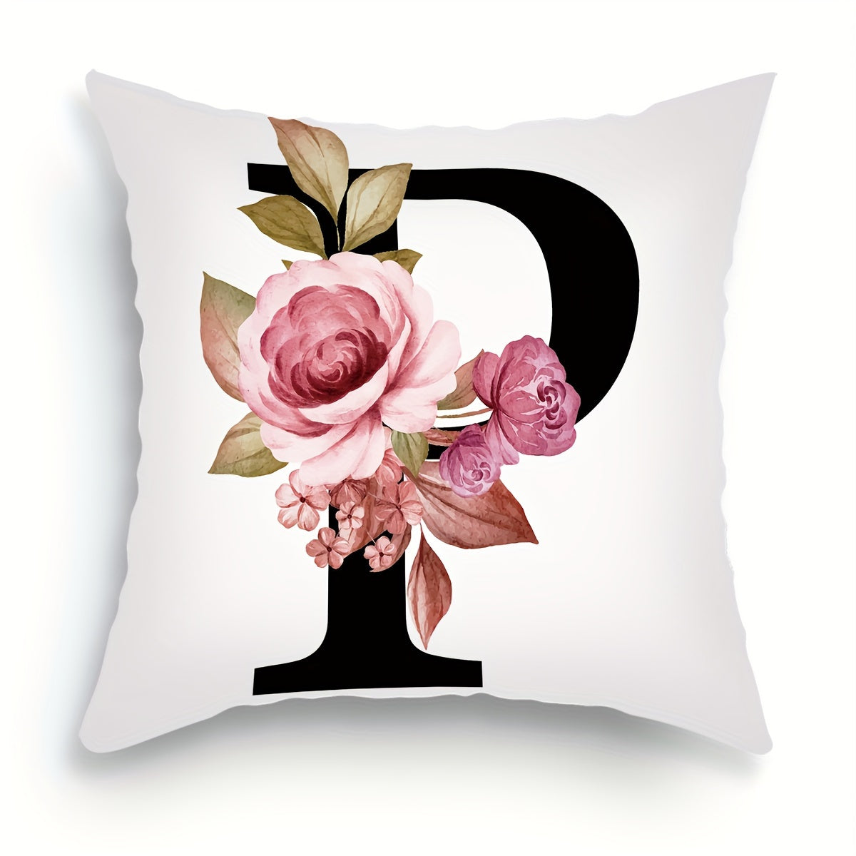 English letter flower print pillowcase for sofa cushions, 45.72cm x 45.72cm.