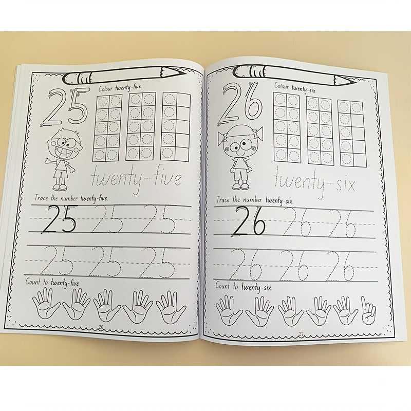 Children's A4 Workbook for Practicing Writing and Coloring Numbers 0-30 with an Emphasis on Developing Grip and Control.