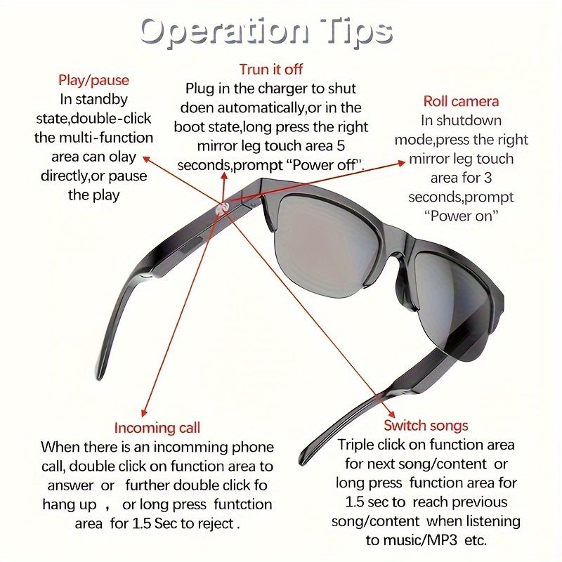 Wireless smart open ear music with hands-free calling, high-fidelity sound quality, blue light filter, and polarized lenses for men and women.