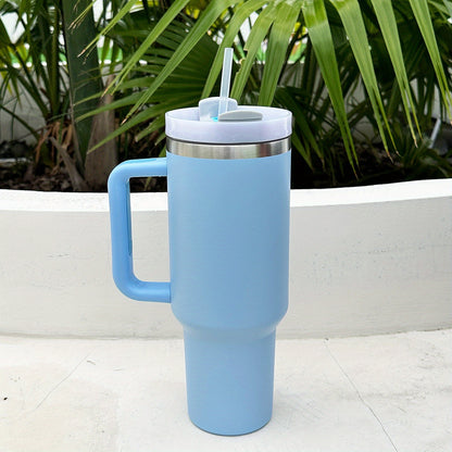 1 40oz Stainless Steel Double Wall Tumbler with Lid, Handle, Heavy Duty Water Bottle, Summer Drinkware & Kitchen Item.