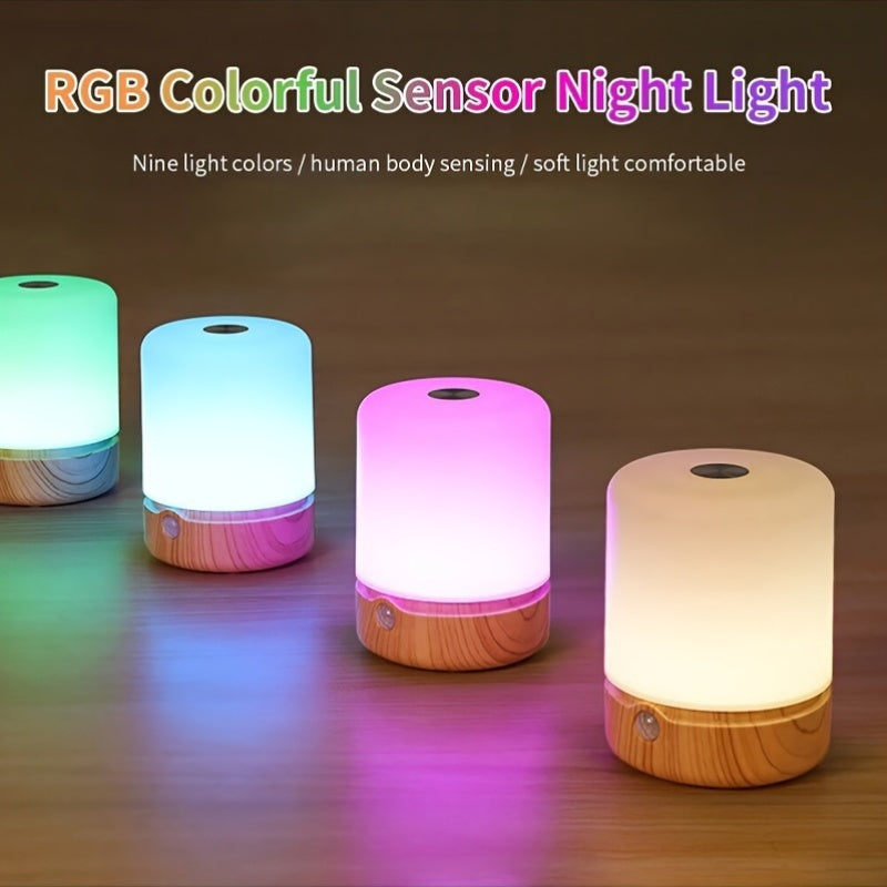 LED Night Light with Motion Sensor, Rechargeable Battery, Adjustable Brightness & Color, USB Charging, Plastic Lampshade - Perfect for Bedroom, Study, Nightstand - Mixed Colors