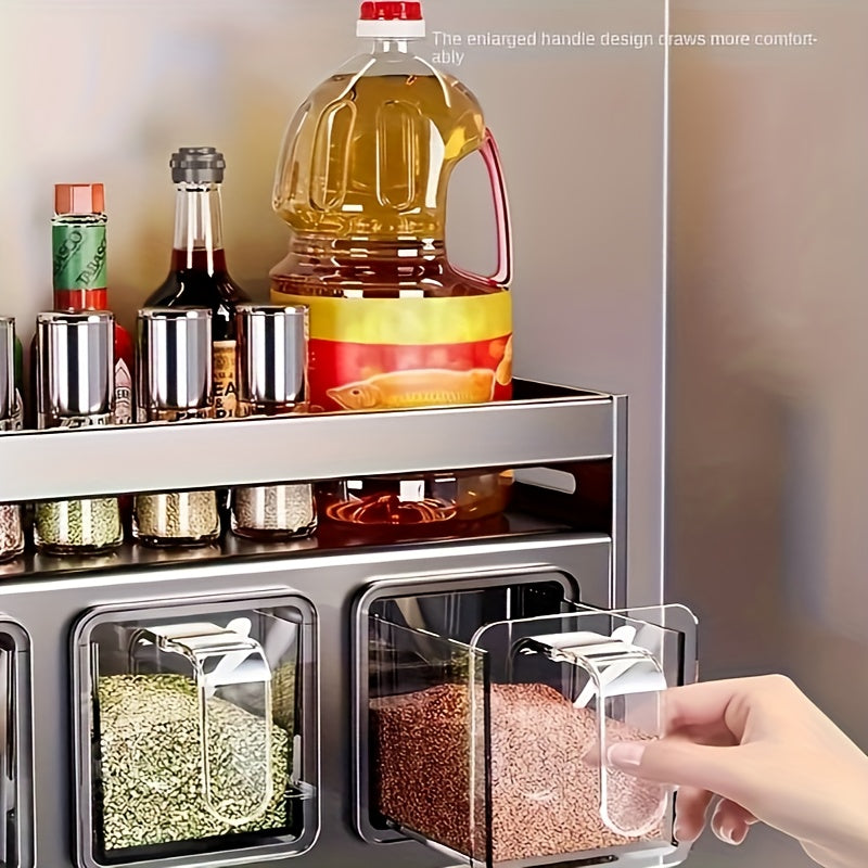 Aluminum wall-mounted rack for condiment storage, with multi-functional tiered shelf.