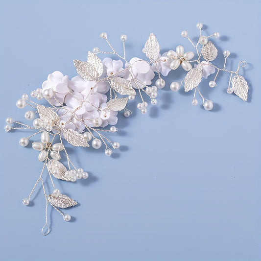 Beautiful Flower Bride Wedding Hair Vine with Pearl and Leaf Accents - Elegant Rhinestone Headband for Women, Ideal for both Special Occasions and Everyday Wear