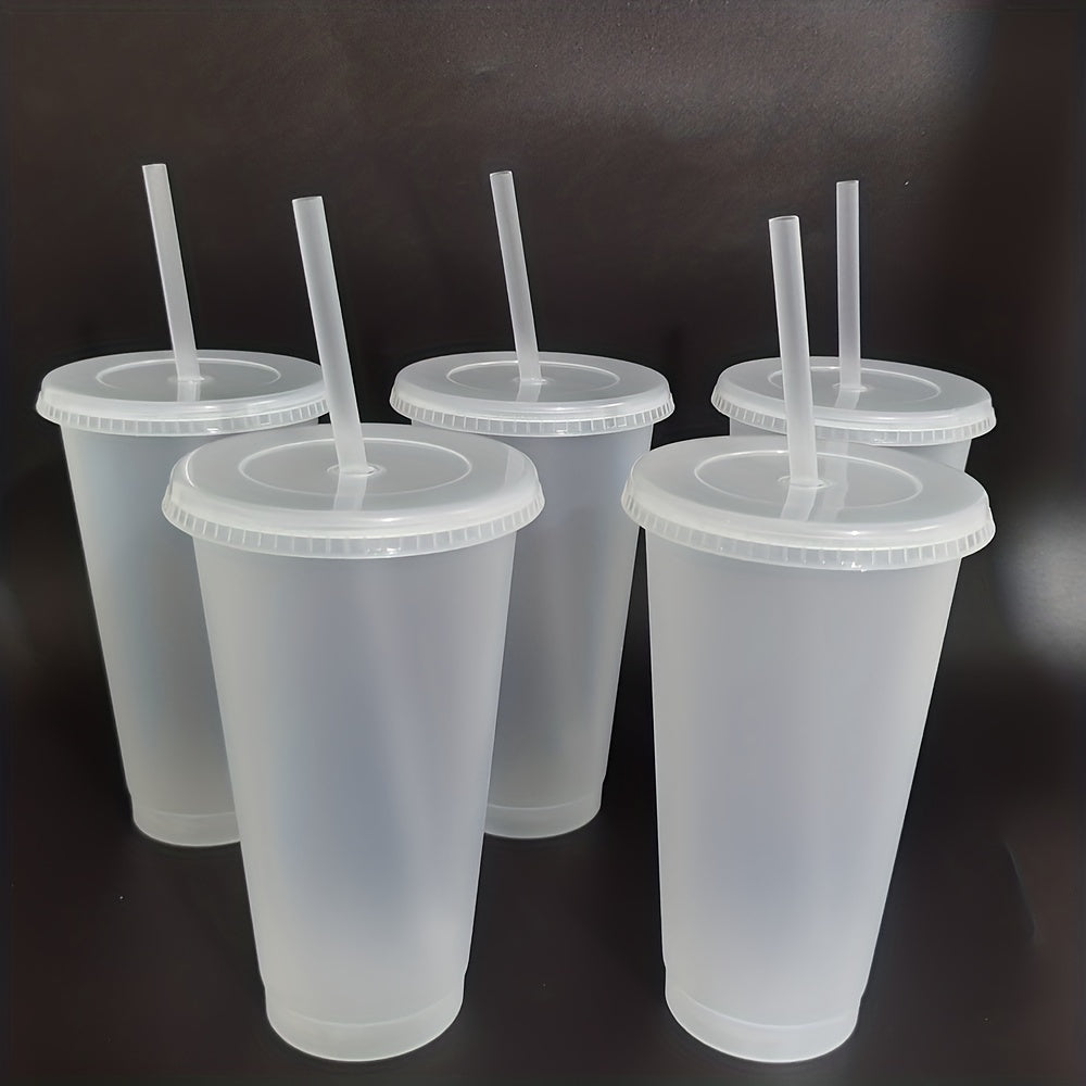 5 reusable plastic cups with straw and lids, perfect for parties and gifts.